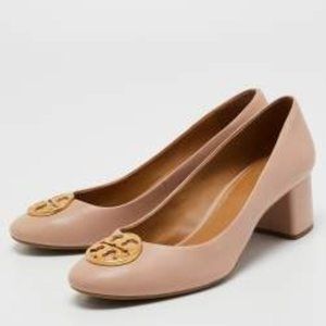 Tory Burch Powder Pink Leather Chelsea Block Heel Pumps Size 8.5
